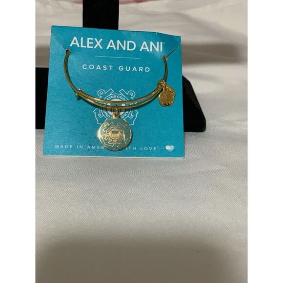 Alex and Ani US COAST GUARD Bangle Bracelet Expandable Yellow Gold Finish NWT - Picture 2 of 6